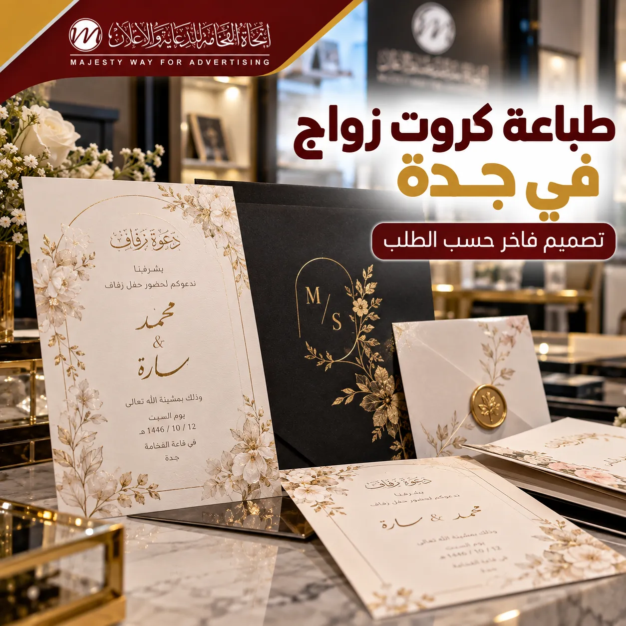 طباعة كروت زواج في جدة بتصميم فاخر حسب الطلب