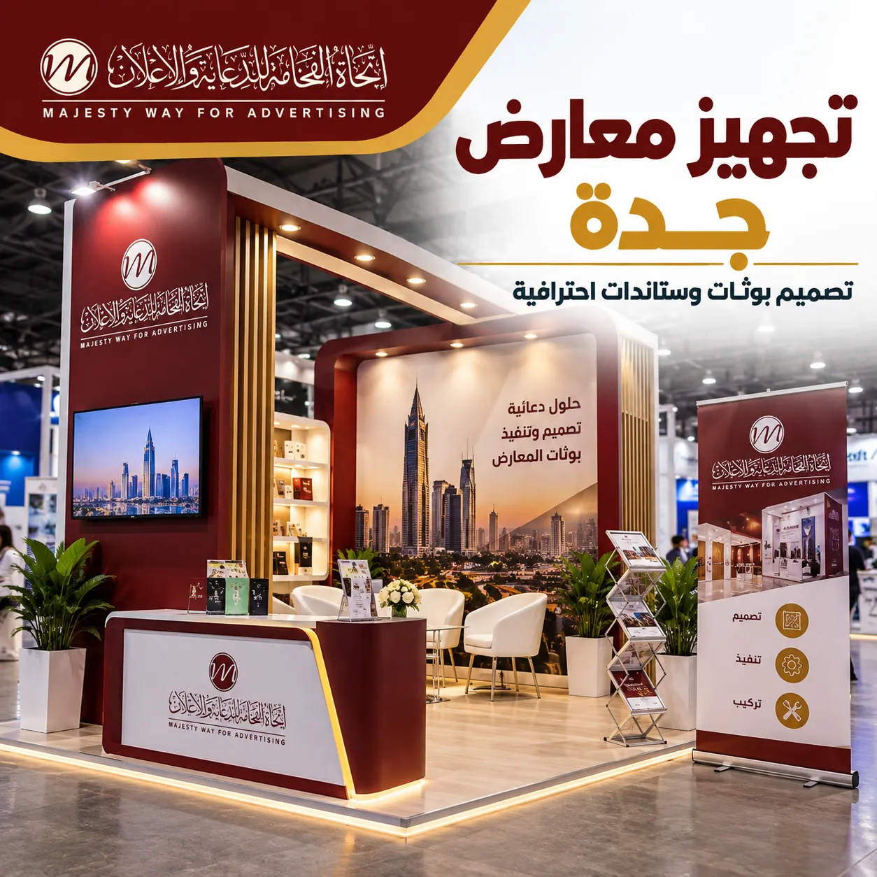 تجهيز معارض جدة وتصميم بوثات احترافية مع ستاندات دعائية من اتجاه الفخامة